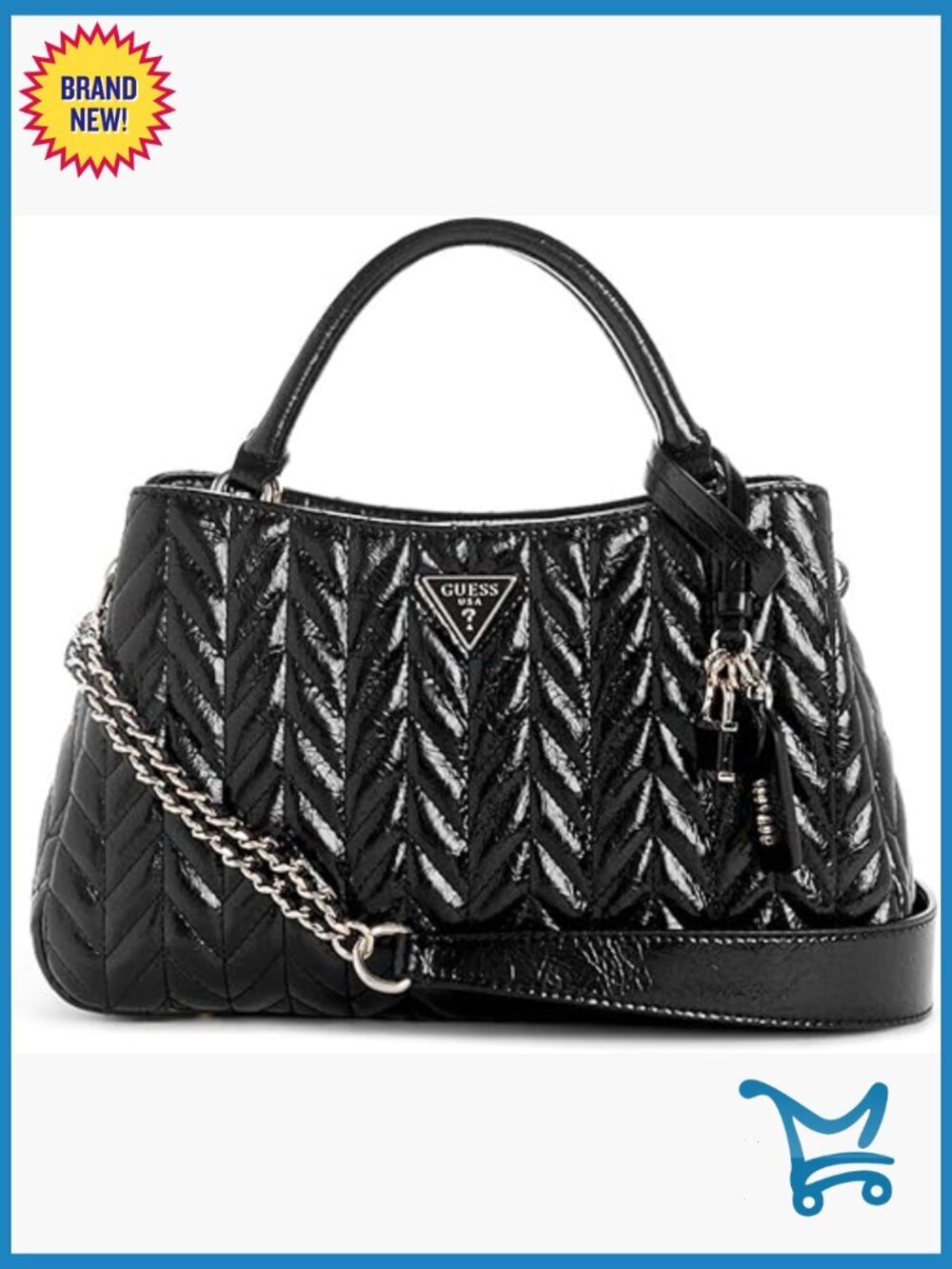 Triple Compartment Satchel with Detachable Strap, Quilted Design